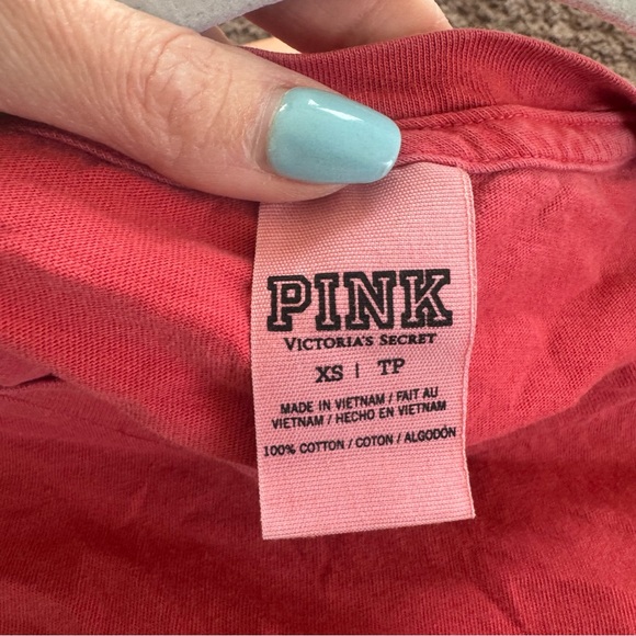 PINK Victoria's Secret T-Shirt Red Tee Pocket Tee Logo Cotton Oversized XS - Picture 4 of 7